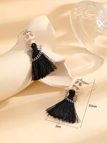 1對流行可愛的骷髏頭&流蘇&小人物吊墜耳環 - 黑色 - 查看 4