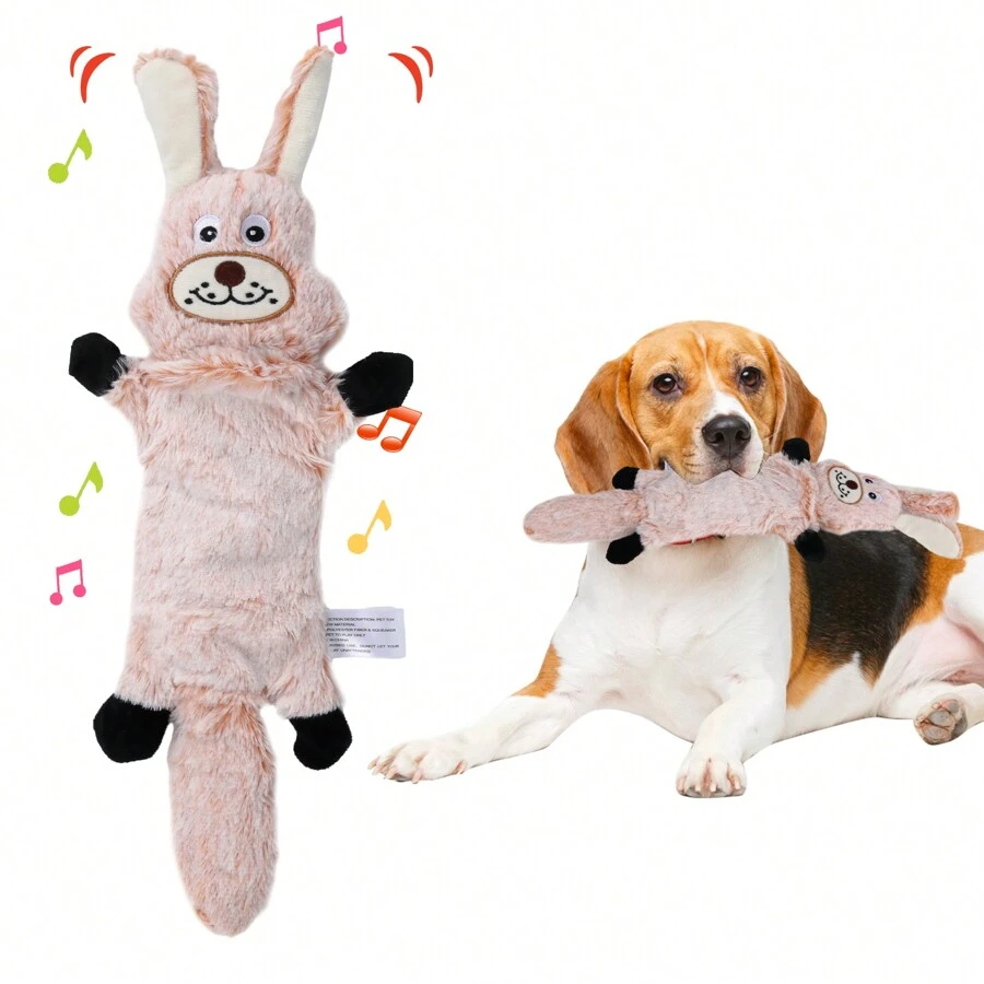 狗狗吱吱聲玩具,狗狗毛絨玩具軟狗狗咬咬玩具,互動式狗狗玩具可清潔牙齒和解悶,適用於小型和中型犬,幼犬(棕色)