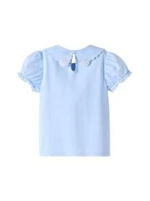 Annil Tween Cô Gái Áo Mùa Hè Thời Trang Dài Chủ Lực Cotton Nguyên Chất Thân Thiện Với Da Cổ Áo Phông Ngắn Tay Màu Xanh - Màu xanh lam - Xem 2