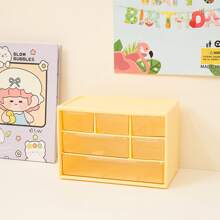 1 Pieza Caja De Almacenamiento Grande Con 6 Compartimentos Y Cajón Para Organización De Escritorio, Puede Ser Utilizada Para Joyería, Lentes De Contacto, Etc. - Amarillo - Ver 1