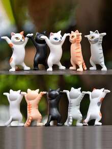 5入組可愛貓咪筆筒、耳機收納盒,舞蹈貓筆筒,家居桌面裝飾,桌面收納架