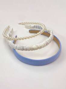 Ensemble de 3 bandeaux assortis de différents styles. Permet de coiffer les cheveux lors du lavage, d'arranger les cheveux abîmés pour un usage quotidien. Accessoires capillaires assortis pour les voyages, les tenues du Nouvel An et les fêtes. Accessoires capillaires assortis comme cadeau pour la Saint-Valentin. Bandeaux, serre-têtes, accessoires pour la tête - Bleu azur - Voir 5