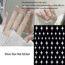 1 件銀色閃亮星星設計反光閃光美甲貼紙,方形,薄而耐用的粘合劑,非常適合指甲裝飾和送給女孩的禮物