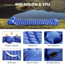 露營睡墊,超輕型帶枕頭內置腳踏氣泵的露營睡墊,充氣睡墊,便攜緊湊,適用於露營背包旅行徒步旅行(橙色)