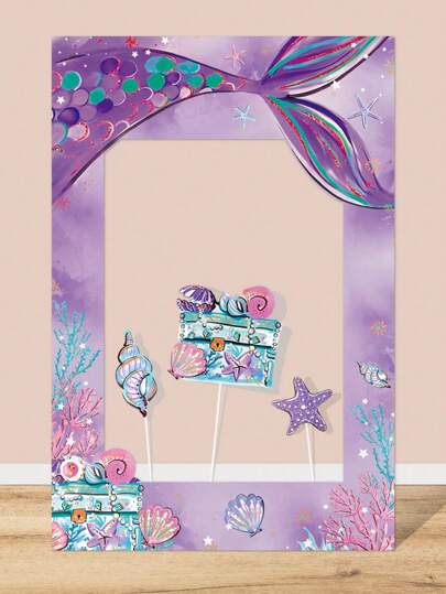 1 طقم إطار صور ورقي بتصميم حورية البحر، إكسسوار لحفلة عيد الميلاد، إطار ديكور للصور، خلفية ديكورية