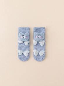 超厚防滑中筒珊瑚絨暖襪,適用於男女嬰幼兒,帶卡通圖案 - 藍色 - 查看 5