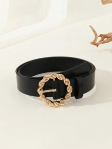 亮金色扭紋圓扣新潮時尚女士腰帶,適合送禮、各種聚會、聚會、休閒娛樂場所