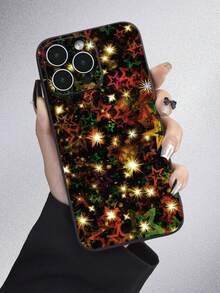 1pc Black Matte Texture Full Coverage Protection Dustproof Waterproof Tpu Christmas Theme Soft Shell With Shiny Star Pattern And Straight Border Suitable For Iphone7/8/11/12/13/14/15/x/xr/xs/plus/pro/pro Max/se2/mini Etc. - Multicolor - View 6
