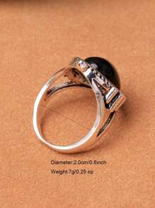 1pc Alloy Plated Vintage Silver Oval Faux Gemstone Ring, Multiple Colors Available - View 6