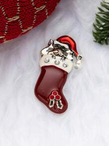 1個合金鑲嵌水鑽聖誕主題胸針,聖誕老人,馴鹿,鈴鐺,聖誕樹造型,創意節日服裝配件 - 彩色 - 查看 18