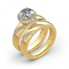 2pcs Fashionable Classic Gold-tone Alloy & Cubic Zirconia Decorated Ring Set, Suitable For Daily Wear Of Women - Gold - View 2