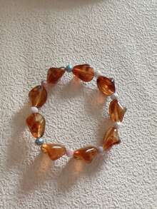 跨界复古文化风多色玛瑙琥珀串珠手链，不对称设计，潮流气息十足 - 琥珀色 - 查看 2