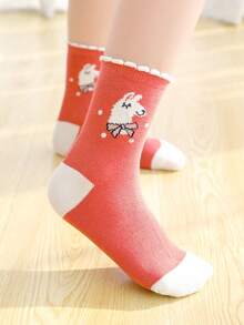 5 雙/包 兒童蕾絲邊愛心和可愛羊駝毛設計柔軟舒適襪子