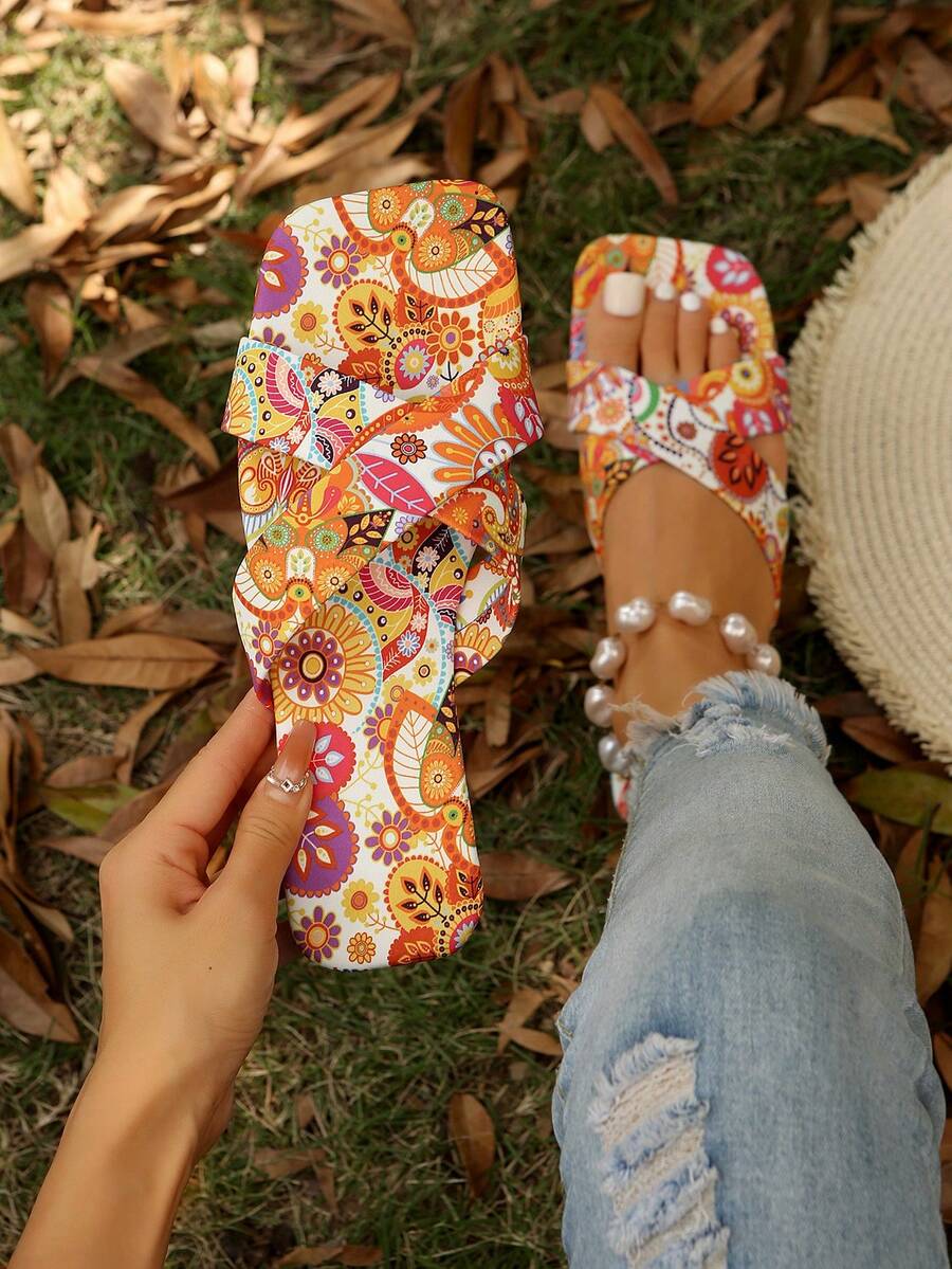 女式時尚平底休閒室內外拖鞋,布料材質