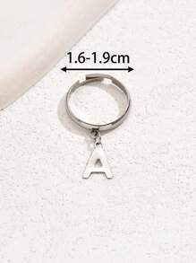 1只時尚簡約不鏽鋼26個字母吊咀戒指 - 銀色 - 查看 5