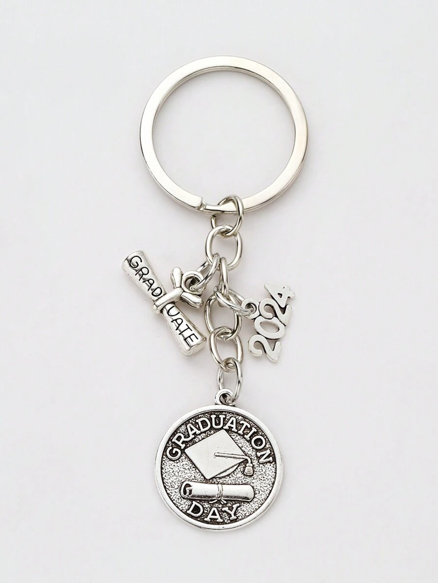 1個男士時尚鋅合金學士帽鑰匙扣,2023/2024魅力新年、聖誕和情人節鑰匙鏈墜飾,絕佳畢業禮物選擇,送給朋友和家人