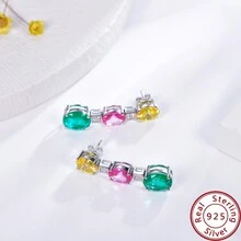 1對S925純銀多彩寶石掛墜耳環，雙色非凡設計，年輕時尚，奢華、精美、美麗、優雅且浪漫，適用於婚禮、訂婚、度假聚會等場合，附贈禮盒 - 彩色 - 查看 4