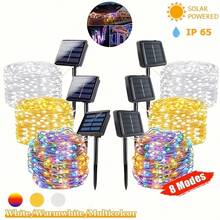 110英尺300led太陽能戶外掛燈花燈串燈,防水聖誕花環庭院裝飾 - 黑色 - 查看 2