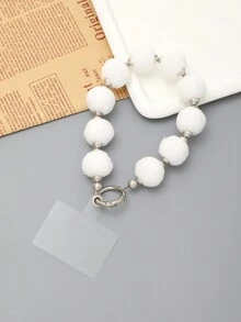 1 件彩色毛絨球和串珠手機吊飾帶透明卡 - 白色 - 查看 3