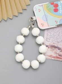 1 件彩色毛絨球和串珠手機吊飾帶透明卡 - 白色 - 查看 1