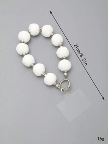 1 件彩色毛絨球和串珠手機吊飾帶透明卡 - 白色 - 查看 2