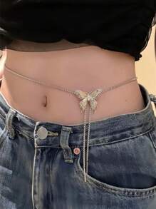 1件獨特的重型可拉伸3d蝴蝶飾品,帶有長鏈,適合女性日常穿著,可佩戴於腰部或頸部 - 蝴蝶型 - 查看 2