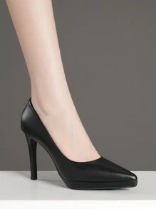 流行時尚黑色防水平底針跟高跟鞋,10公分,秋季鞋款,尺寸包括大碼小碼