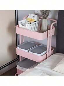 Multipurpose Organizer Cart 3 Levels Metal With Wheels - Pink - View 6