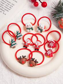10入組女孩可愛聖誕節主題髮圈,卡通馴鹿、聖誕老人、雪花、公主設計,適用於馬尾辮、diy髮飾,禮物