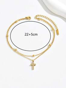 European And American Fashion Cross Stainless Steel Rhinestone Anklet For Women, Versatile Foot Jewelry - Yellow Gold - View 6