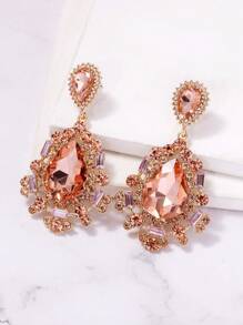 juran 1 Par Pendientes Colgantes De Forma De Gota De Vidrio Y Strass