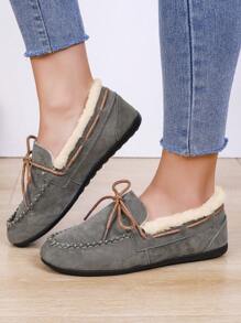 Flat-soled Velvet Warm Shoes For Autumn And Winter New Style Comfortable Mom Shoes - Grey - View 3