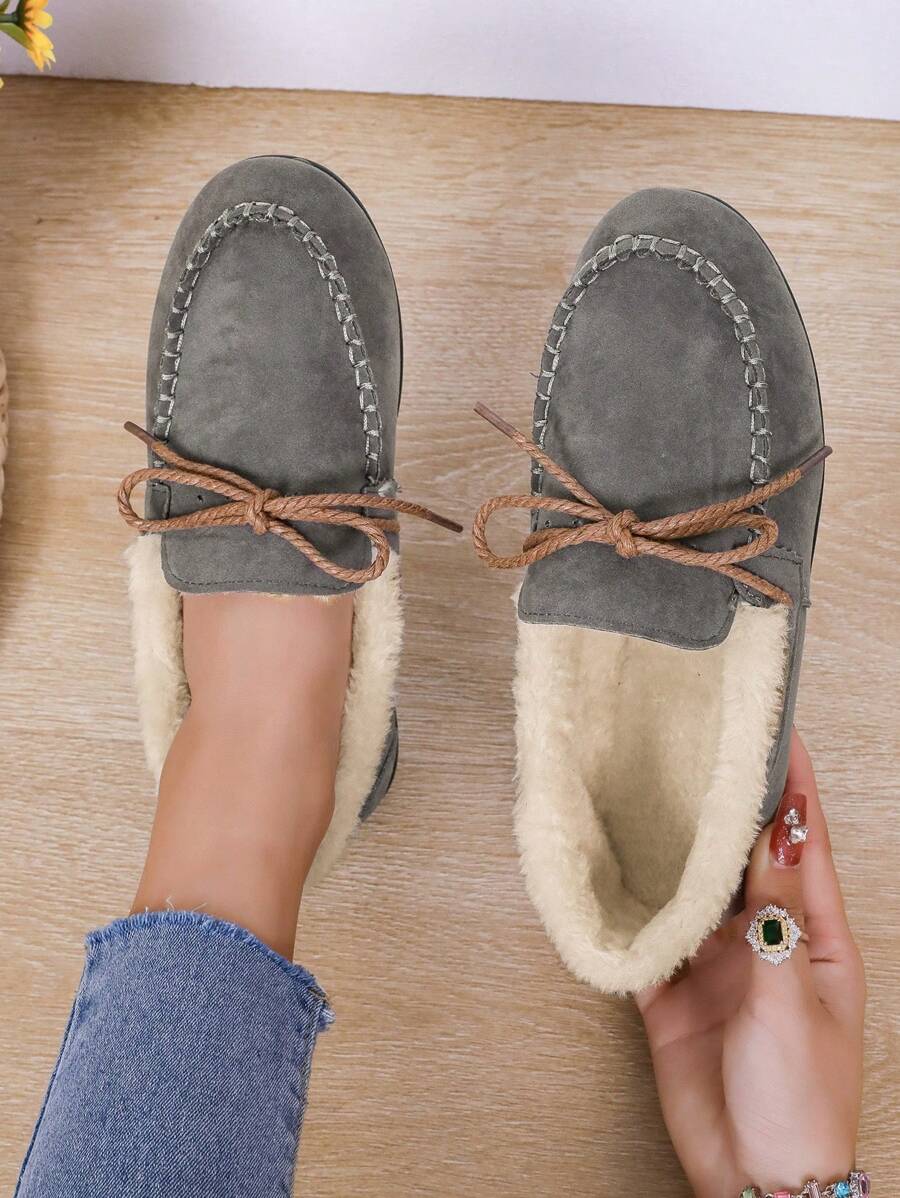Flat-soled Velvet Warm Shoes For Autumn And Winter New Style Comfortable Mom Shoes - Grey - View 1