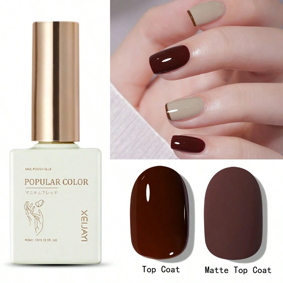 1pc Deep Brown Gel Nail Polish 15ML Soak Off Glitter Gel Polish For All Seasons - Home Salon Nail Art DIY - 摩卡棕 - 查看 1