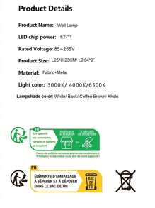 E27*1 Đen Tường Đèn treo tường Đèn tường Với Bóng đèn LED 3000K Ấm áp 6500K Trắng Ánh sáng , 85~265V Xếp li Chất vải Giường đơn Dài Arm Đèn tường , Đèn Cố định Đầu giường Đèn Đối với Đầu giường Đọc sách - màu đen - Xem 7