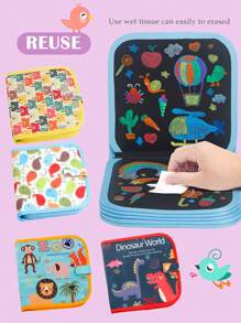 Children's Reusable Drawing Book, Doodle & Drawing Sketchbook With Erasable Pen, Watercolor Pen, , Dinosaurs, Birds, Bears Hand Crafted Art Board Toy, Portable, For Boys And Girls Above 3 Years, As Birthday Gift - Orange - View 5