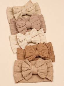 5pcs Nylon Twist Bow Baby Headband Love Valentine - Coffee Brown - View 3