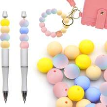 50入組12/15mm圓形矽膠樹脂珠,用於珠寶製作,diy配件,鑰匙扣,服裝和配件裝飾,奶黃紋手鐲和鑰匙扣 - 彩色 - 查看 5