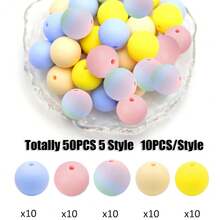 50入組12/15mm圓形矽膠樹脂珠,用於珠寶製作,diy配件,鑰匙扣,服裝和配件裝飾,奶黃紋手鐲和鑰匙扣 - 彩色 - 查看 4