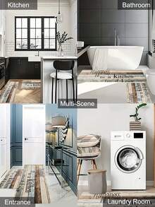 1入組字母條紋聚酯廚房地墊,防滑地毯,適用於客廳、廚房、門墊、家居可水洗地墊 - 彩色 - 查看 8