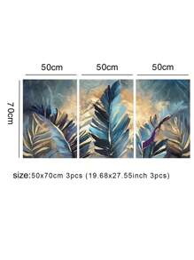 3入組復古金色葉子帆布畫,現代抽象植物牆藝術海報,印刷家居裝飾圖片,適用於客廳裝飾,50x70cm無框 - 軍綠色 - 查看 2
