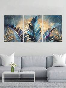 3入組復古金色葉子帆布畫,現代抽象植物牆藝術海報,印刷家居裝飾圖片,適用於客廳裝飾,50x70cm無框 - 軍綠色 - 查看 1
