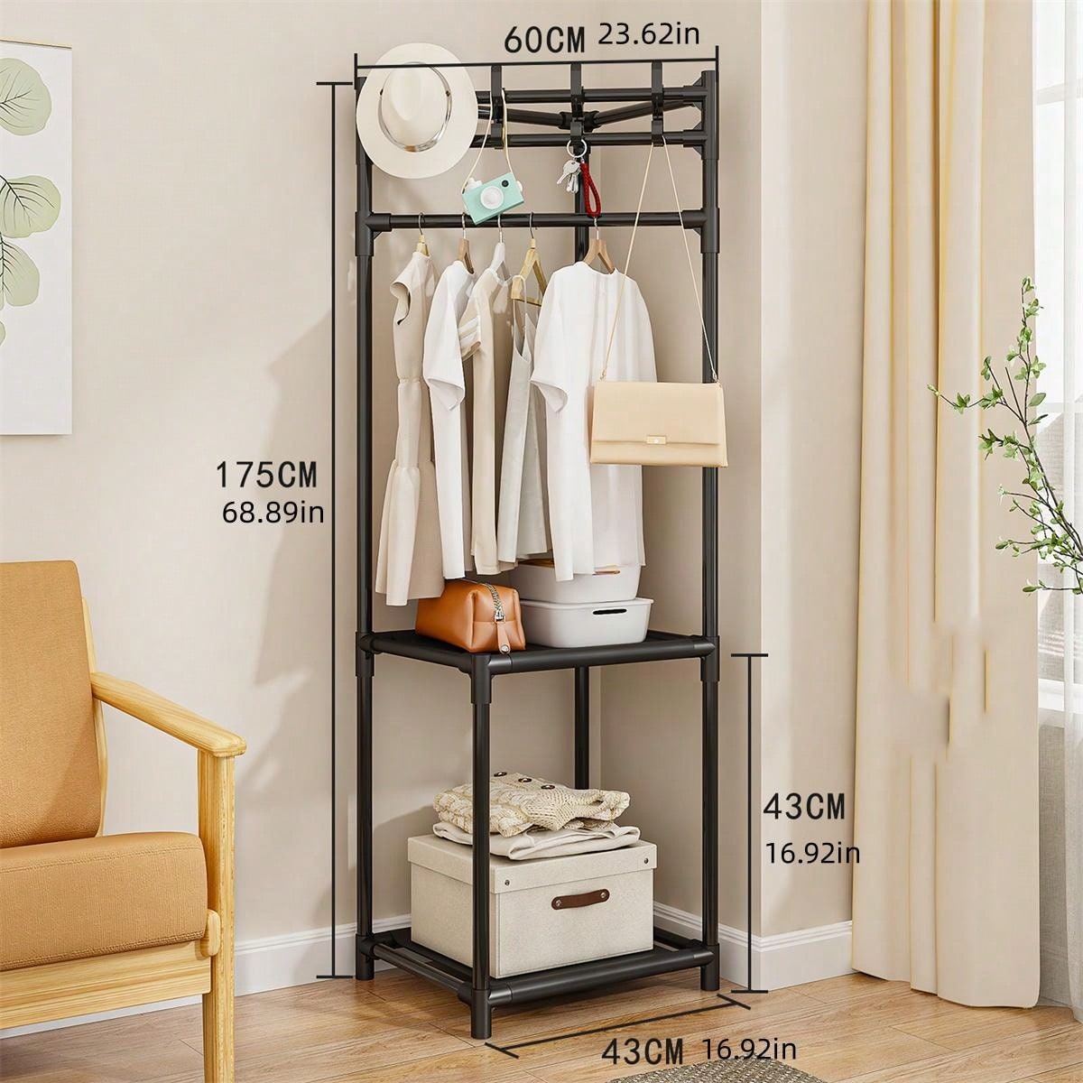 Laiensia Double Rods Garment Rack with Wheels, Clothing Rack for ...