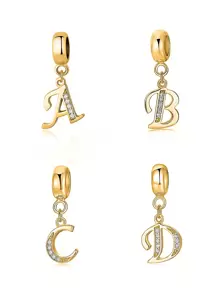 Newsoul 時尚 S925 純銀 A-z 字母鋯石珠寶吊墜,女士珠寶禮物 - 金黃色 - 查看 3