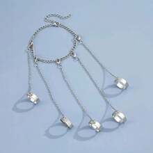 Punk Chain Tassel With Finger Rings Gothic Chain Hand HarnessHip Hop Rings - Silver - View 4
