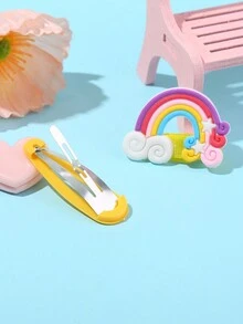 Conjunto De 14 Piezas De Sujetos De Cabello Con Diseño De Dibujos Animados Y Coloridos Para Niños - Amarillo - Ver 3