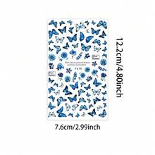 1片新款式美甲貼紙,ins風格,歐美、日本風格水彩藍蝴蝶、玫瑰花瓣設計貼紙
