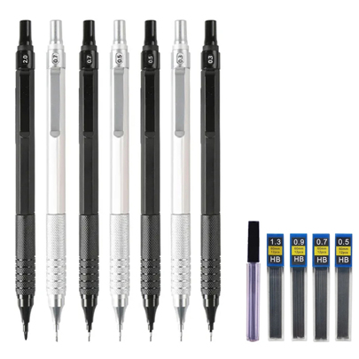 8Pcs/Set Mechanical Pencil 0.3/0.5/0.7/0.9/2.0mm Low Center Of Gravity Metal Drawing Special Pencil Office School Writing Art Supplies Back To School