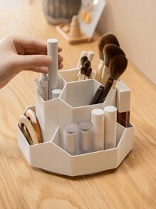 1pc White Rotatable Makeup Brush Holder With 9 Compartments For Lipstick And Other Cosmetics On Vanity Table - White - View 3