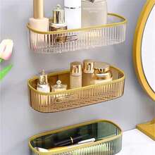 1pc Punch-free Rectangle Shaped Wall Mounted Bathroom Storage Rack, For Placing Toiletries In Luxury And Hygienic Way - White - View 1